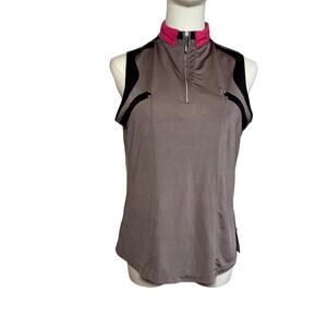 Jamie Sadock Sleeveless Zip Golf Polo Top Grey Pink S Studs Preppy Punk Retro